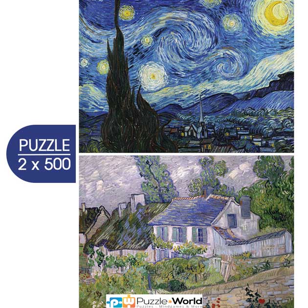 Vincent van Gogh: Starry Night, 1889 - Houses at Auvers, 1890 (2X500 pcs)