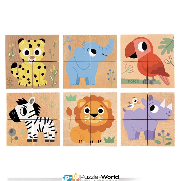 4 Ξύλινοι Κύβοι - Παζλ με Ζωάκια του Δάσους - Image 2