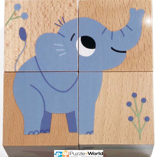 4 Ξύλινοι Κύβοι - Παζλ με Ζωάκια του Δάσους