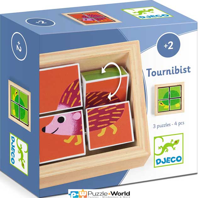 Παζλ με περιστρεφόμενα τετράγωνα σε ξύλινο πλαίσιο "Αγελάδα και Ζωάκια"