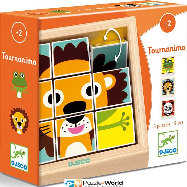 Παζλ με περιστρεφόμενα τετράγωνα σε ξύλινο πλαίσιο "Λιοντάρι και Ζωάκια"