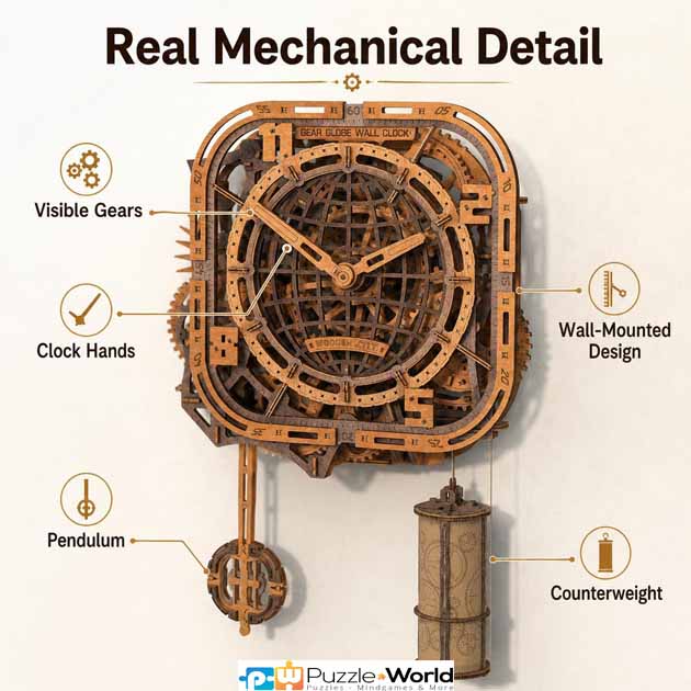 Gear Globe Wall Clock (416 pcs) - Image 5