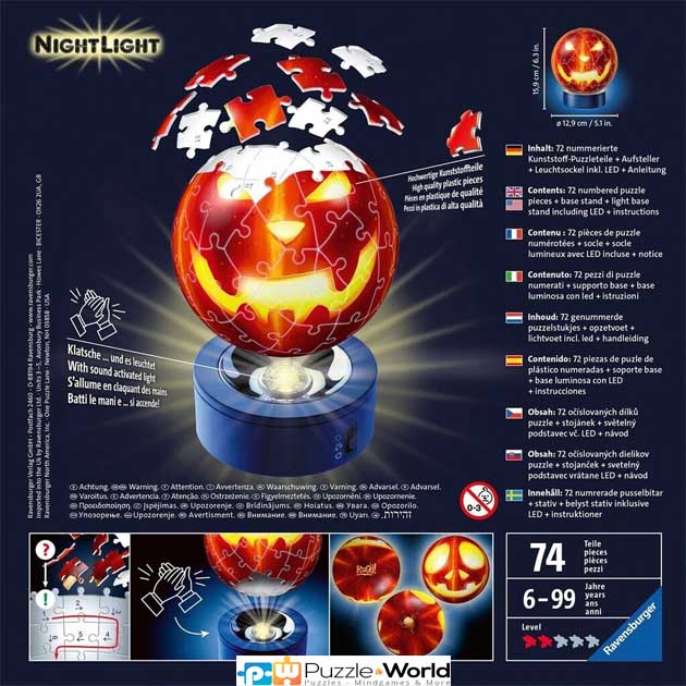 3D Puzzle: Halloween Pumpkin - Nightlight (74 pcs) - Image 2